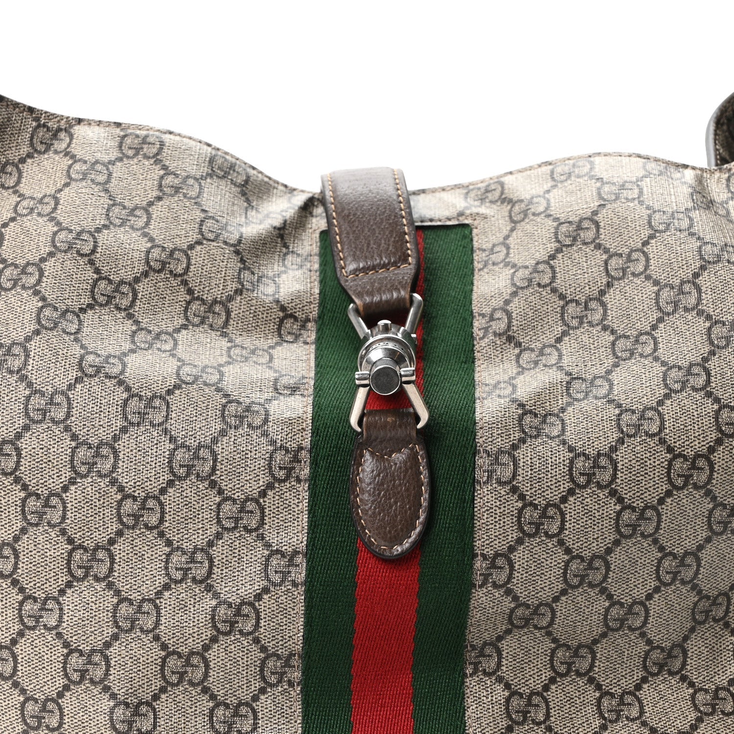 Tender GG Supreme Monogram Textured Dollar Calfskin Web Medium Jackie 1961 Crossbody Bag Beige Ebony New Acero