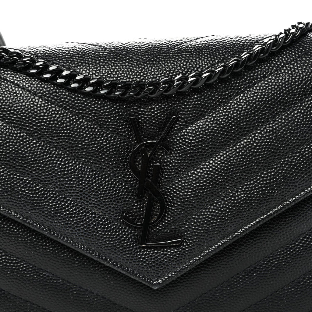 Grain De Poudre Matelasse Chevron Monogram Monochrome Envelope Chain Wallet Black