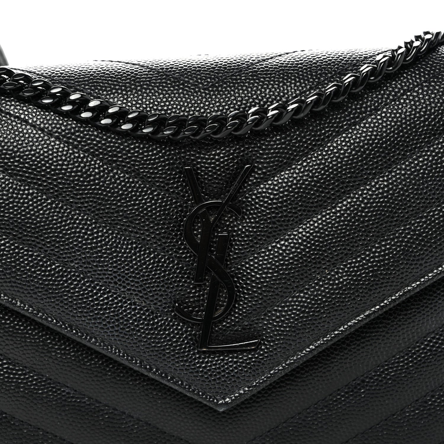 Grain De Poudre Matelasse Chevron Monogram Monochrome Envelope Chain Wallet Black