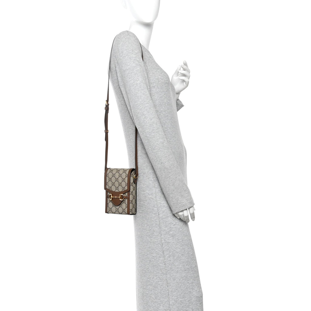GG Supreme Monogram Mini Horsebit 1955 Crossbody Bag Beige Brown Sugar