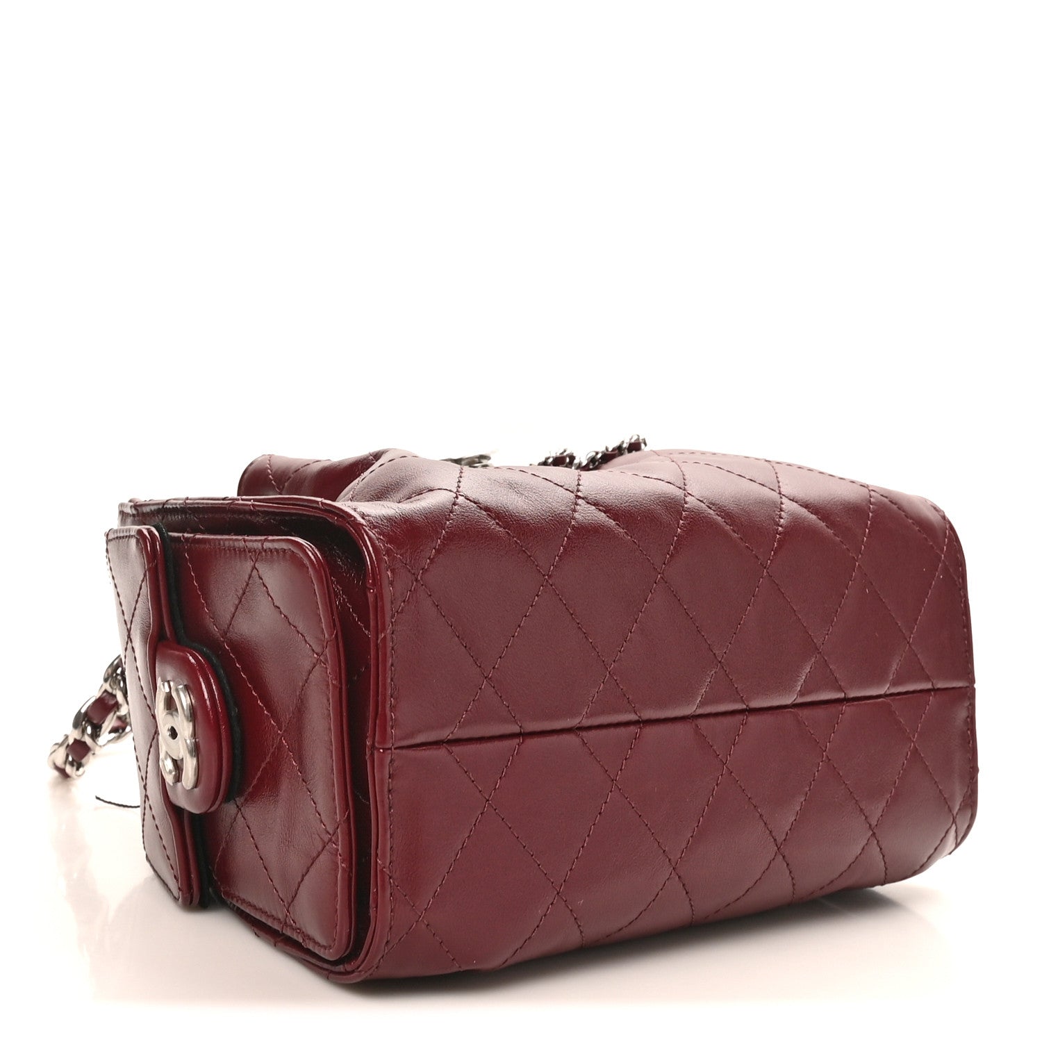Shiny Crumpled Calfskin Quilted Mini Chanel 25 Handbag Dark Burgundy