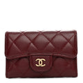 Caviar Quilted Flap Card Holder Wallet Burgundy