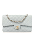 Caviar Quilted Medium Double Flap Light Blue
