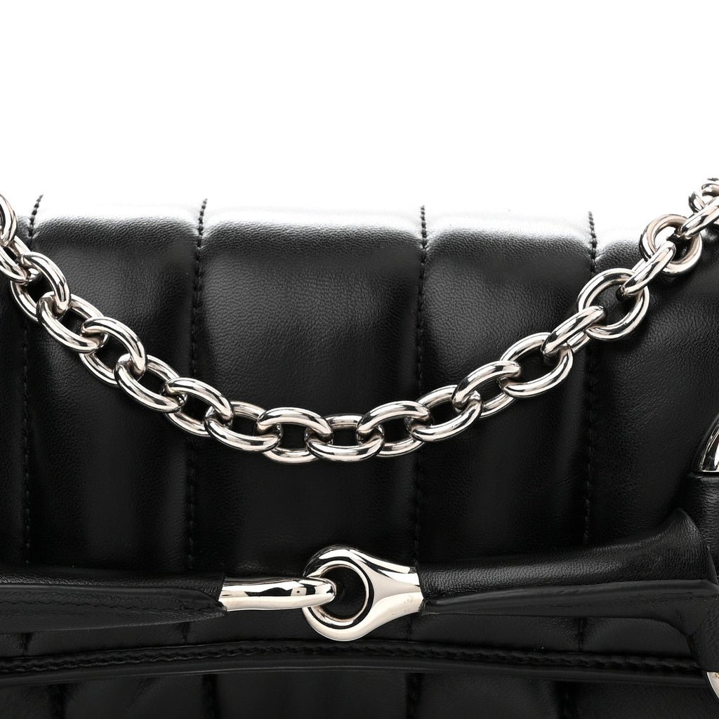 Nappa Vertical Matelasse Medium Maxi Horsebit Chain Shoulder Bag Black