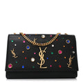 Calfskin Crystal Medium Monogram Kate Satchel Black