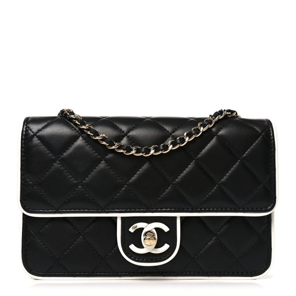Lambskin Quilted Resin CC Mini Flap Bag Black White