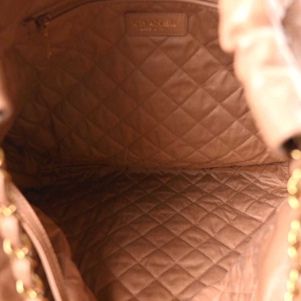 Shiny Calfskin Quilted Large Chanel 22 Brown
