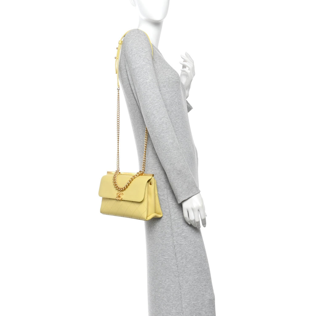 Lambskin Stitched Coco Luxe Small Flap Yellow