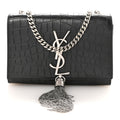 Calfskin Crocodile Embossed Small Classic Monogram Kate Tassel Satchel Black