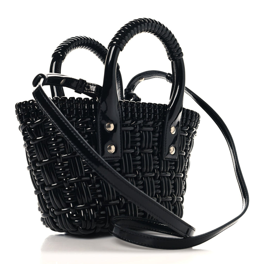 Faux Calfskin Braided Varnished XXS Bistro Basket Black