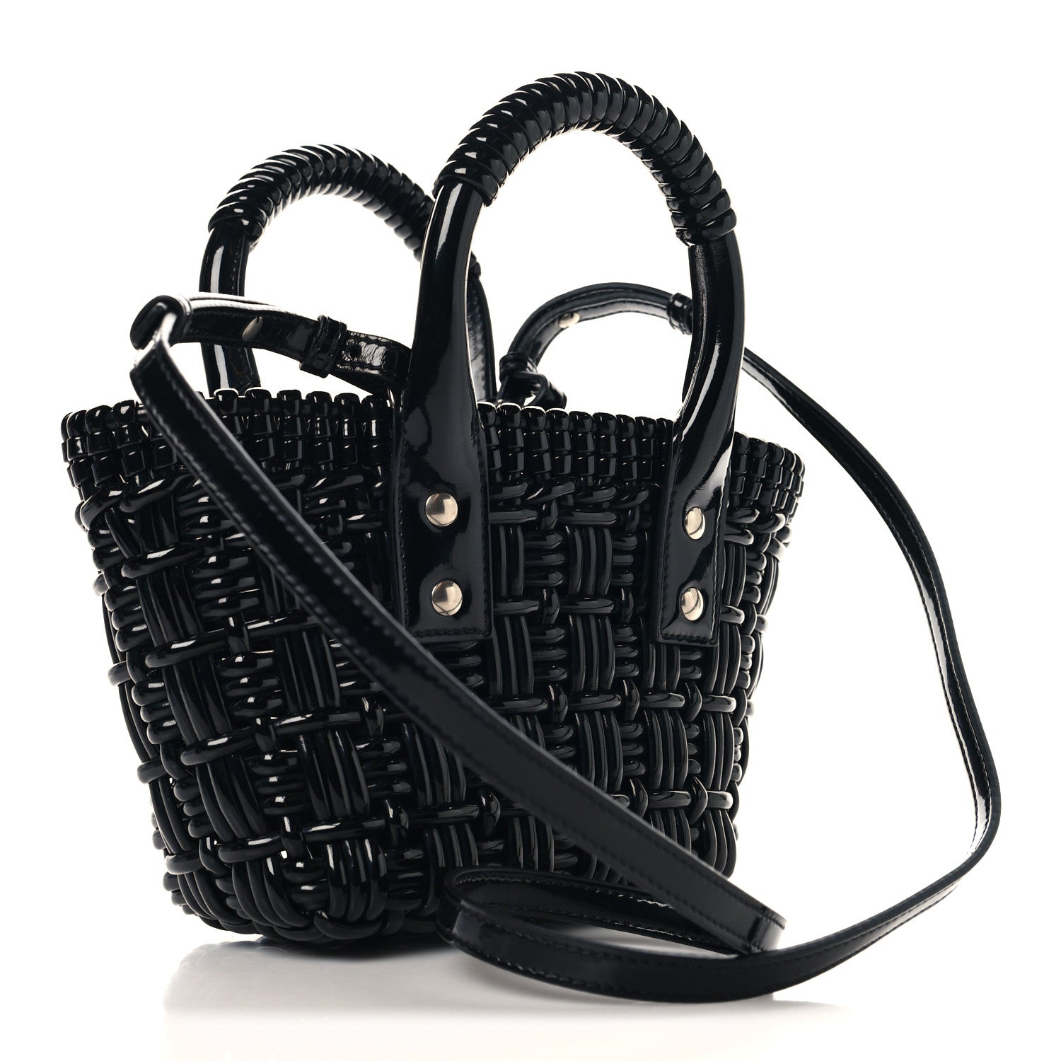 Faux Calfskin Braided Varnished XXS Bistro Basket Black