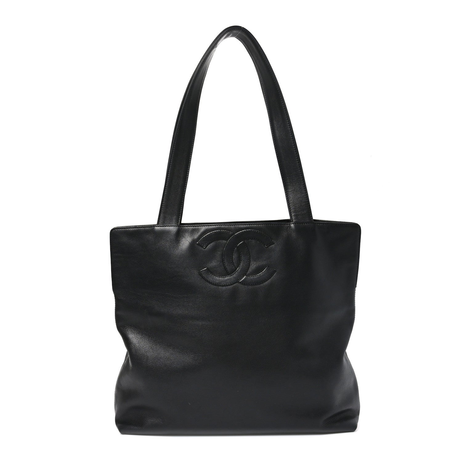 Calfskin Embossed CC Shoulder Bag Black
