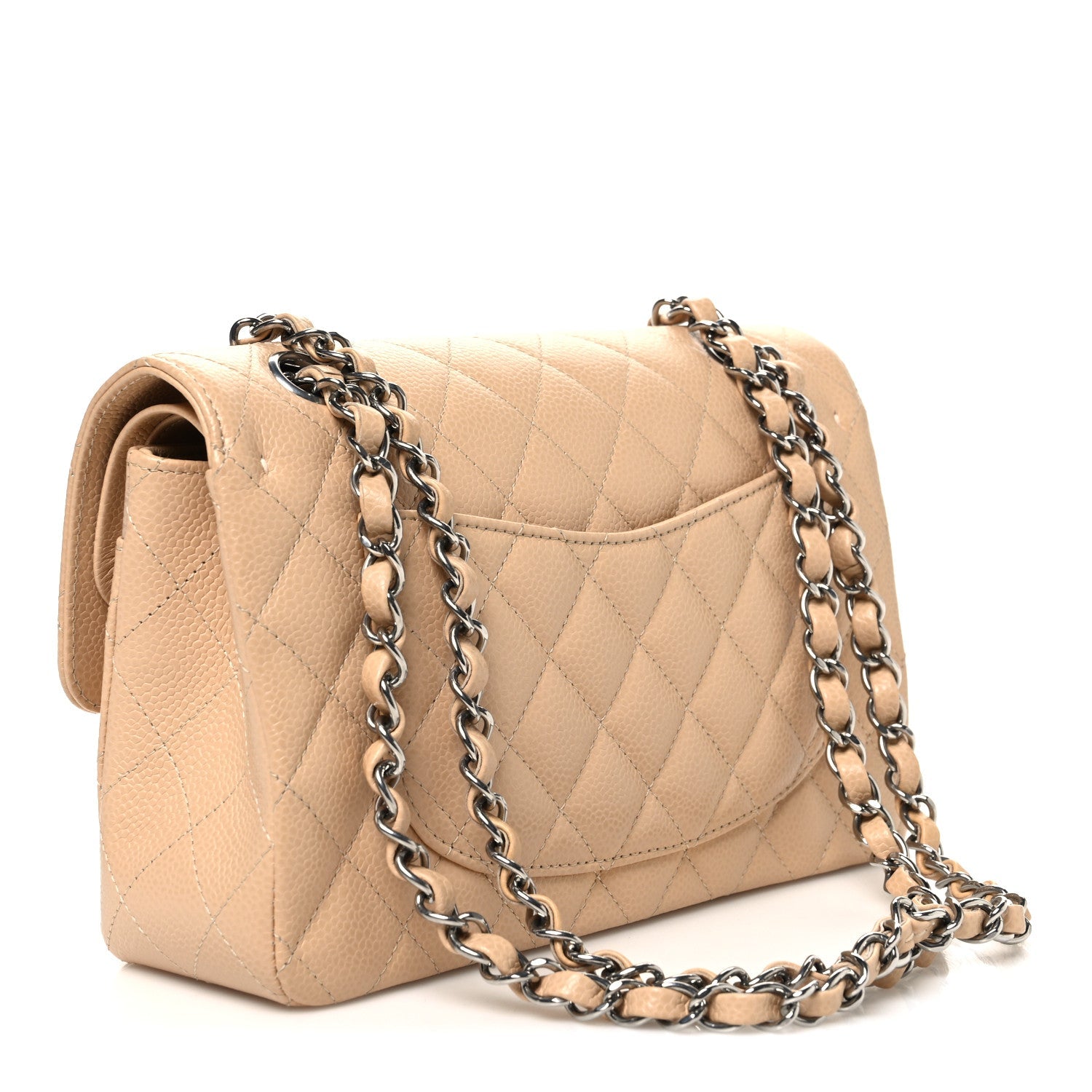Caviar Quilted Small Double Flap Beige