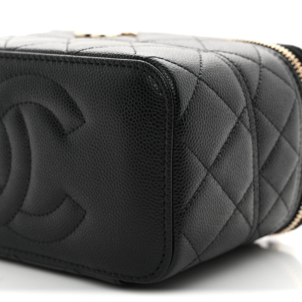 Caviar Quilted Trendy Handle Mini Vanity Black