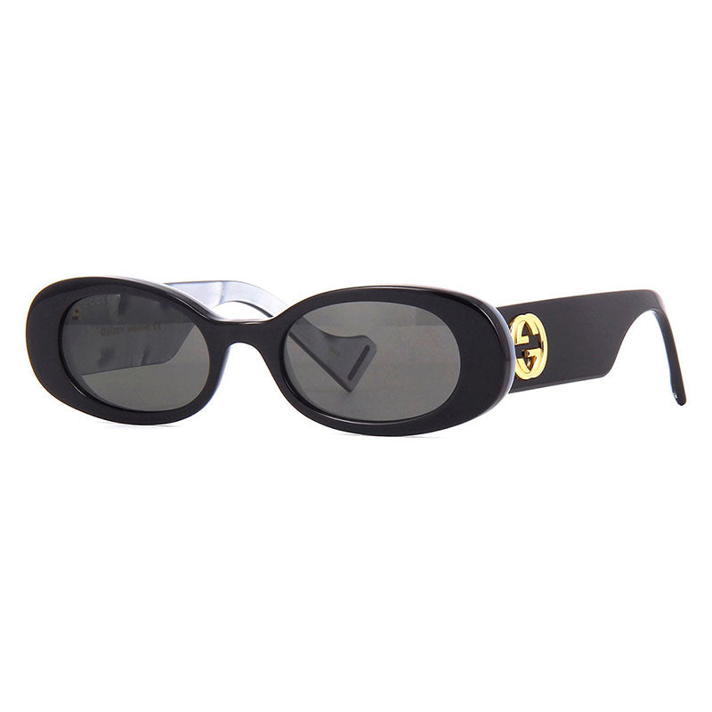 Gucci Oval Full Rim, with a Black frame and Grey lens.