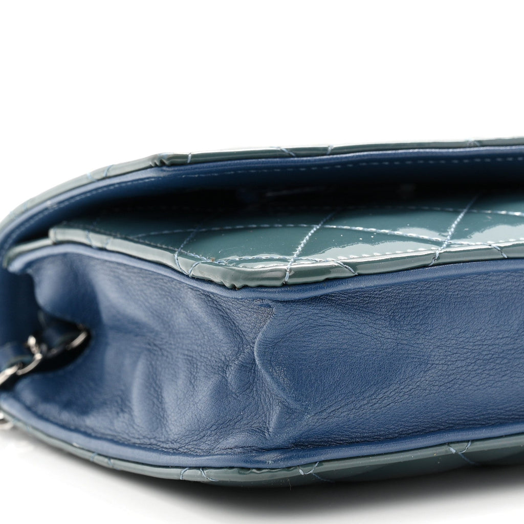 Patent Quilted Brilliant Wallet On Chain WOC Blue