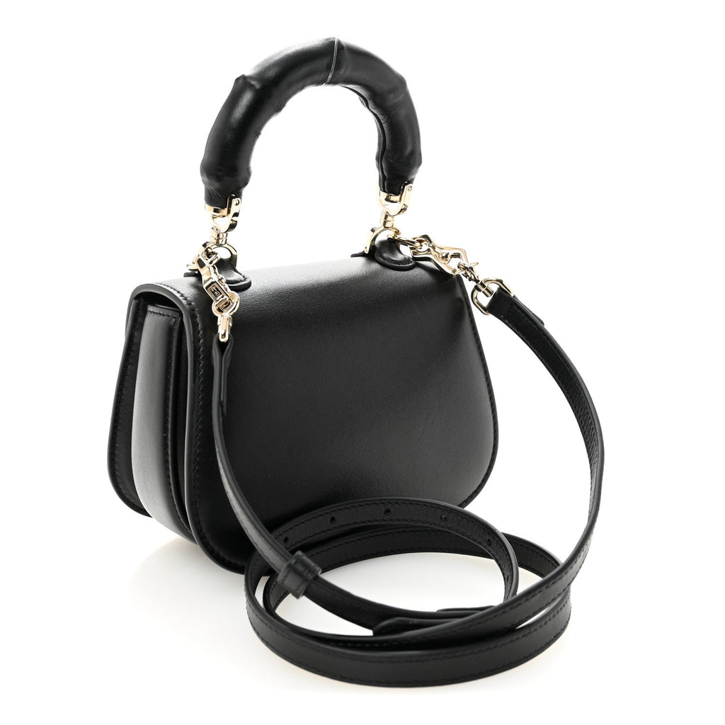Boarded Dyana Lux Calfskin Mini Bamboo 1947 Top Handle Bag Black