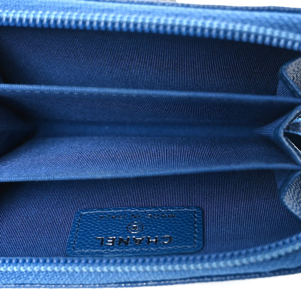Caviar Quilted Boy Zip Around Coin Purse Wallet Blue
