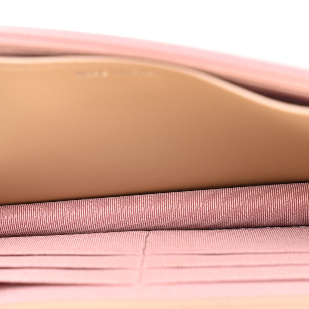 Iridescent Calfskin Quilted Wallet On Chain WOC Pink