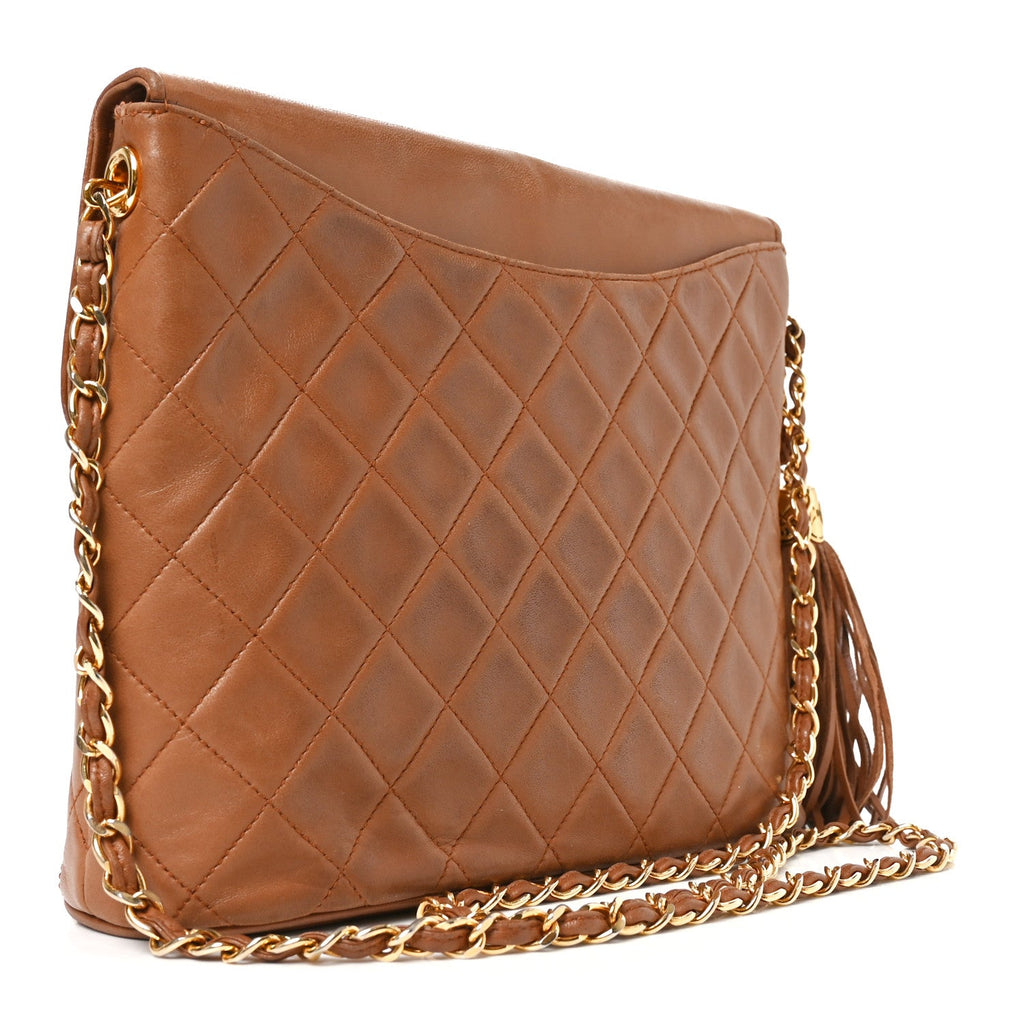 Lambskin Quilted CC Tassel Shoulder Bag Brown