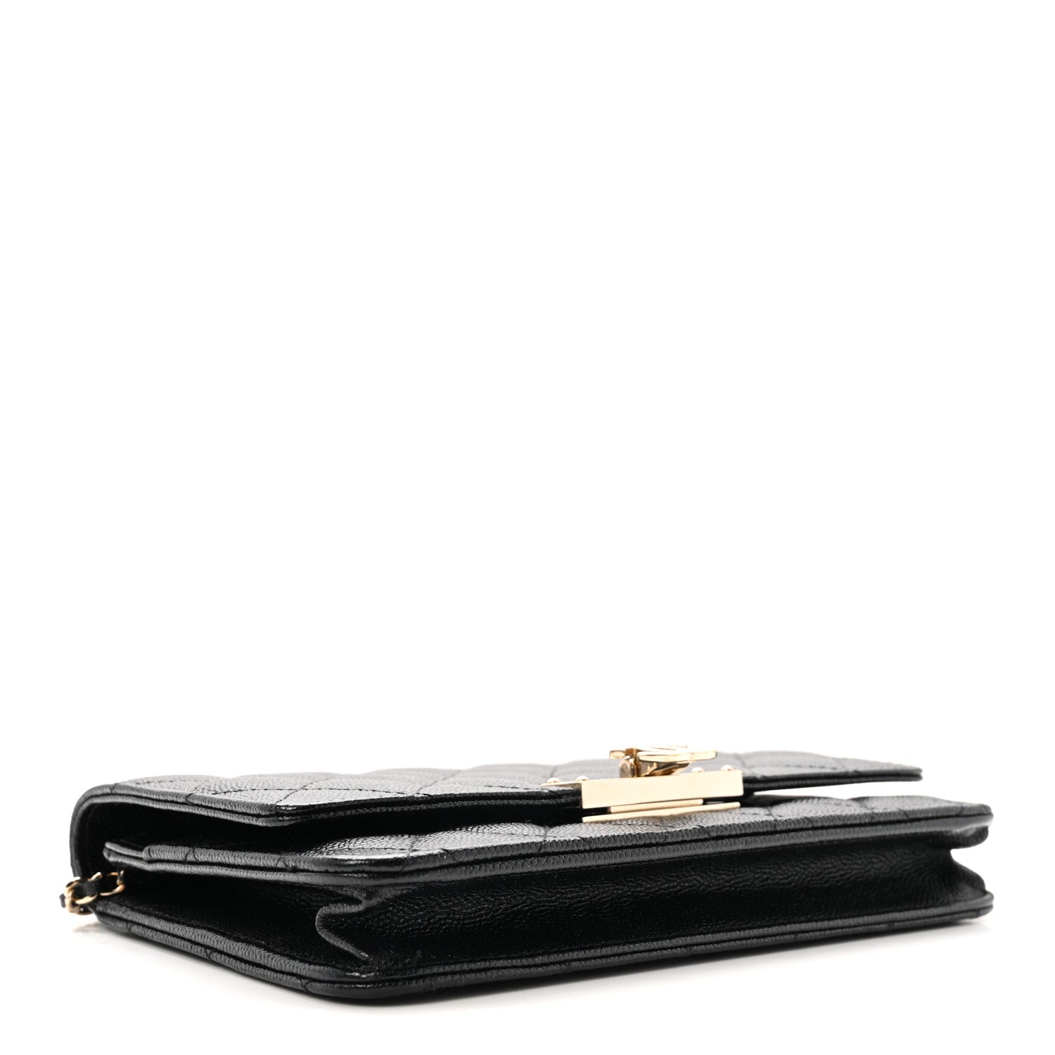 Caviar Quilted Golden Class Wallet On Chain WOC Black