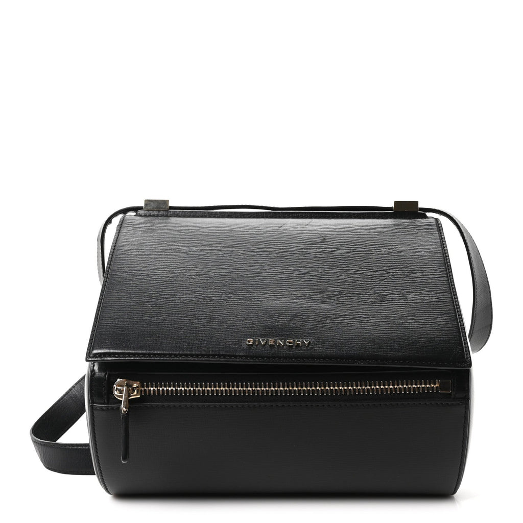Textured Calfskin Medium Pandora Box Crossbody Bag Black