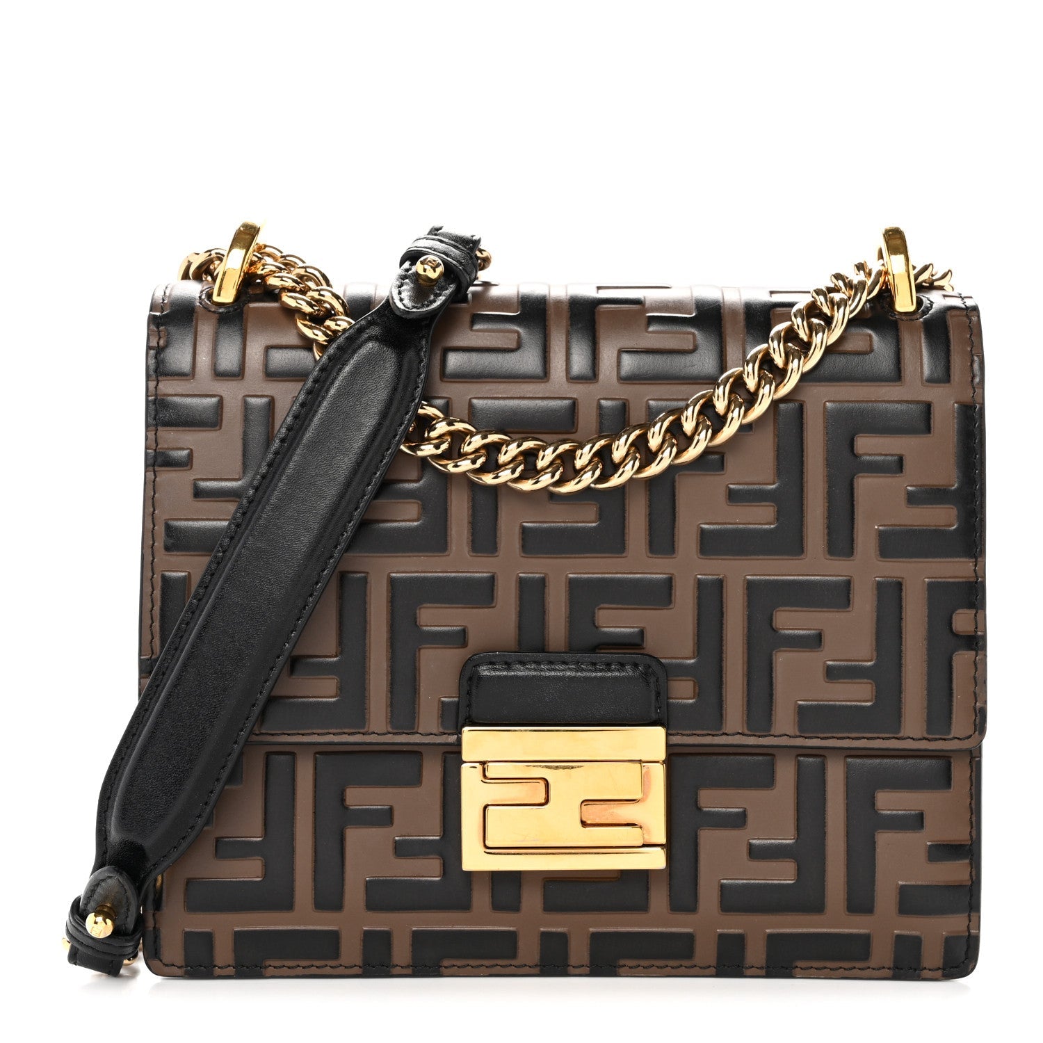 Vitello Liberty Bi-Color FF 1974 Embossed Small Kan U Shoulder Bag Maya Black