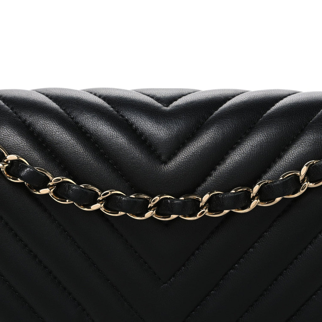 Lambskin Chevron Quilted Medium Double Flap Black