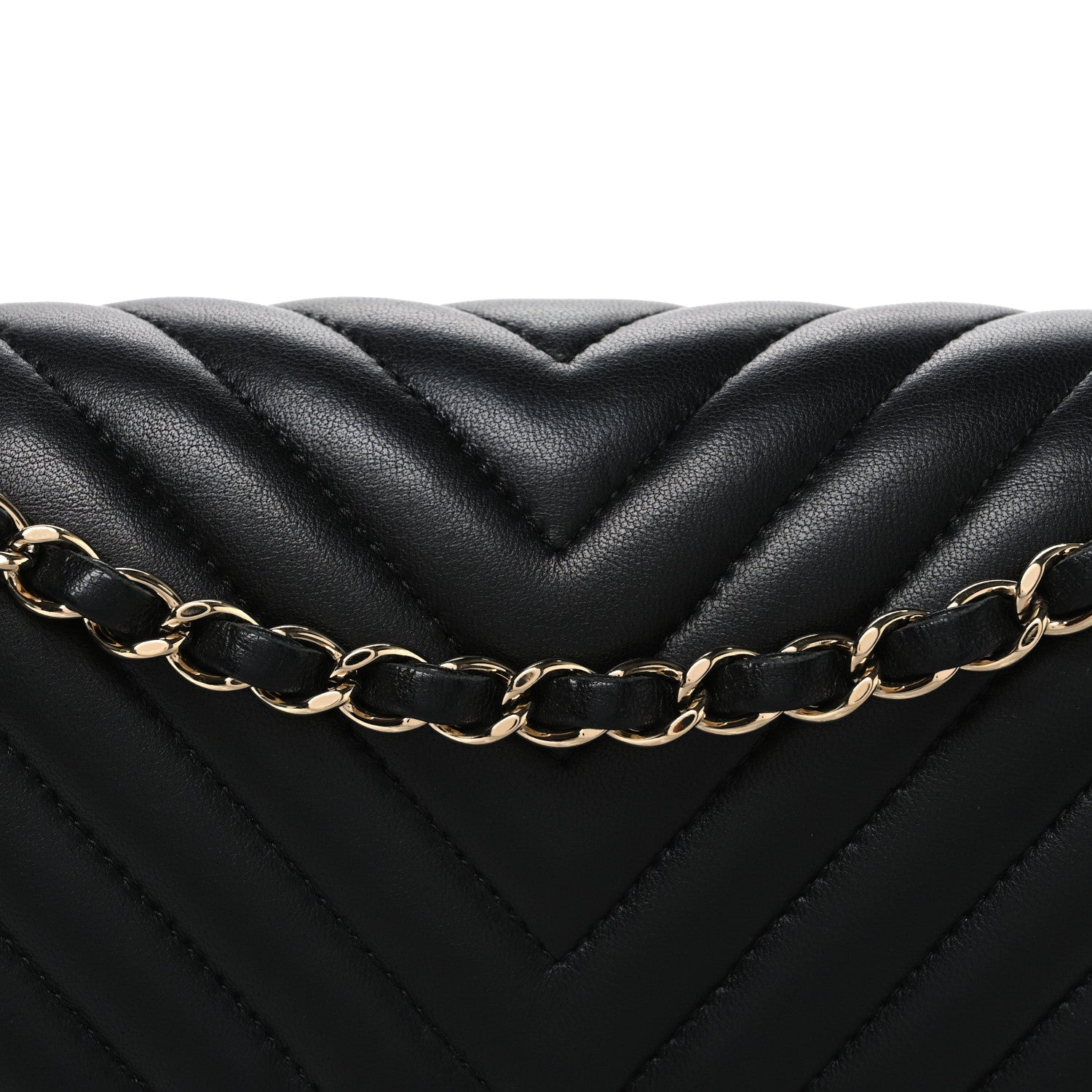 Lambskin Chevron Quilted Medium Double Flap Black