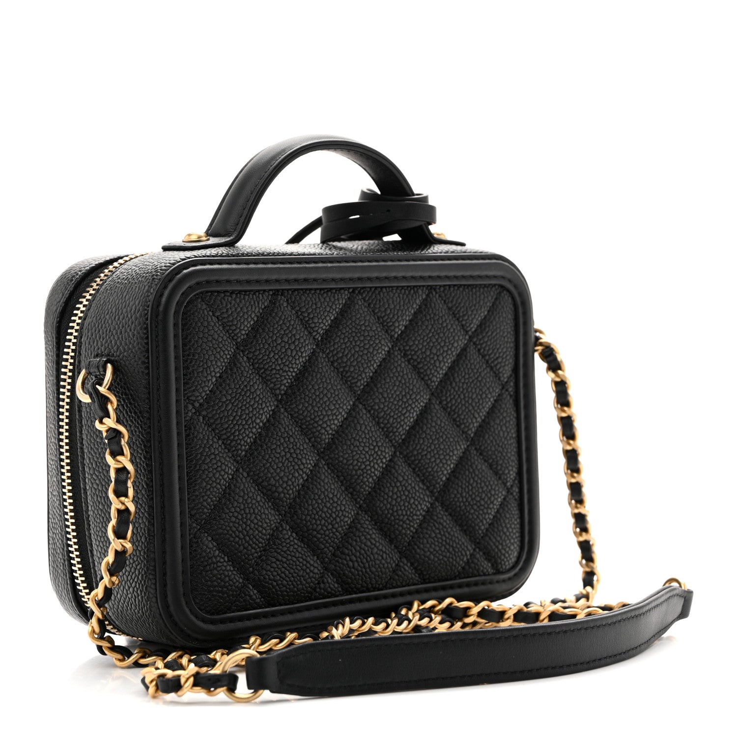 Caviar Quilted Small CC Filigree Vanity Case Black