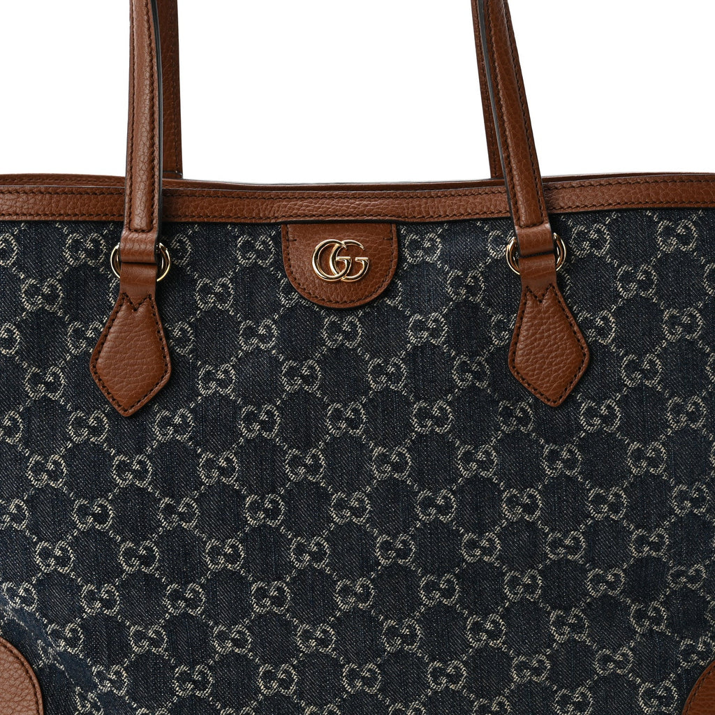 New Denim GG Monogram Medium Ophidia Shopping Tote Blue Tea Cuir