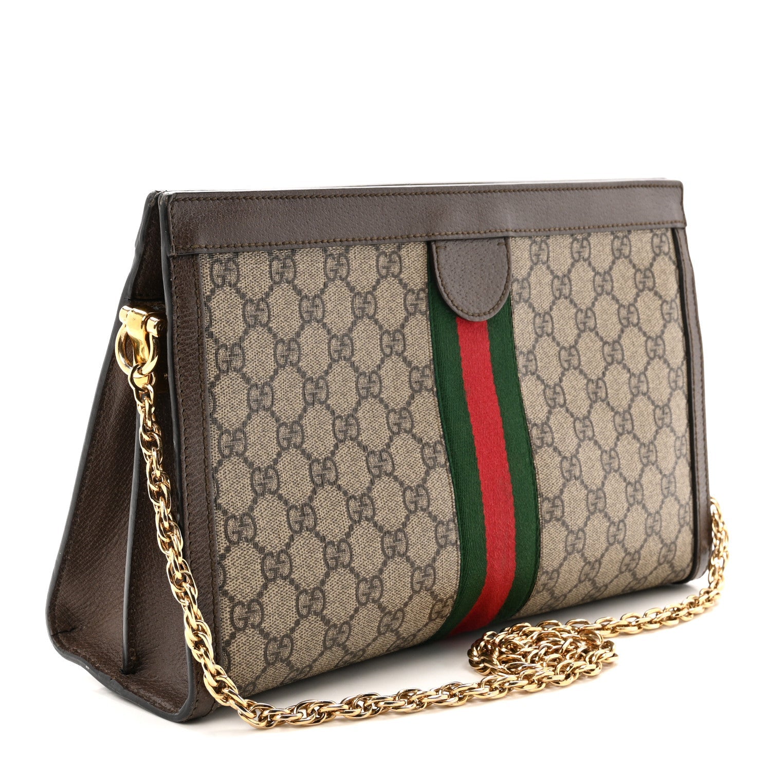 GG Supreme Monogram Web Medium Ophidia Chain Shoulder Bag Brown