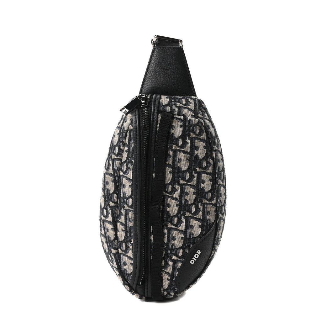 Grained Calfskin Oblique Scarab Sling Bag Blue Black