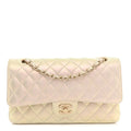 Iridescent Lambskin Quilted Medium Double Flap Ivory
