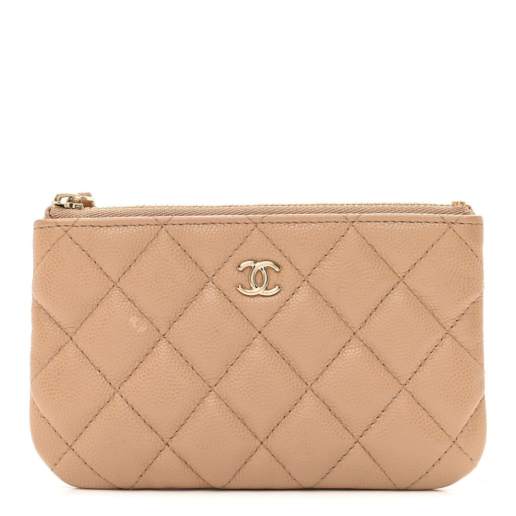 Caviar Quilted Small Cosmetic Case Beige