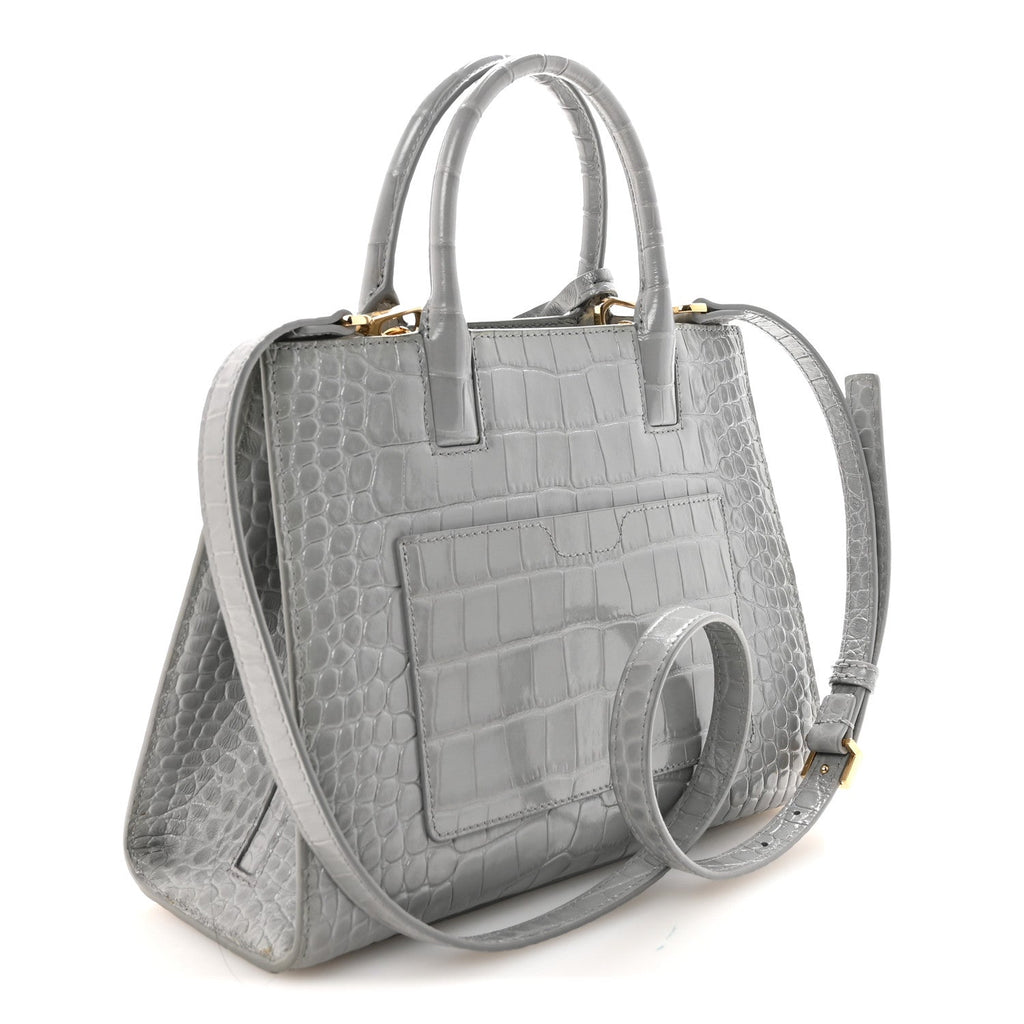 Crocodile Embossed Calfskin Mini Frances Tote Cloud Grey