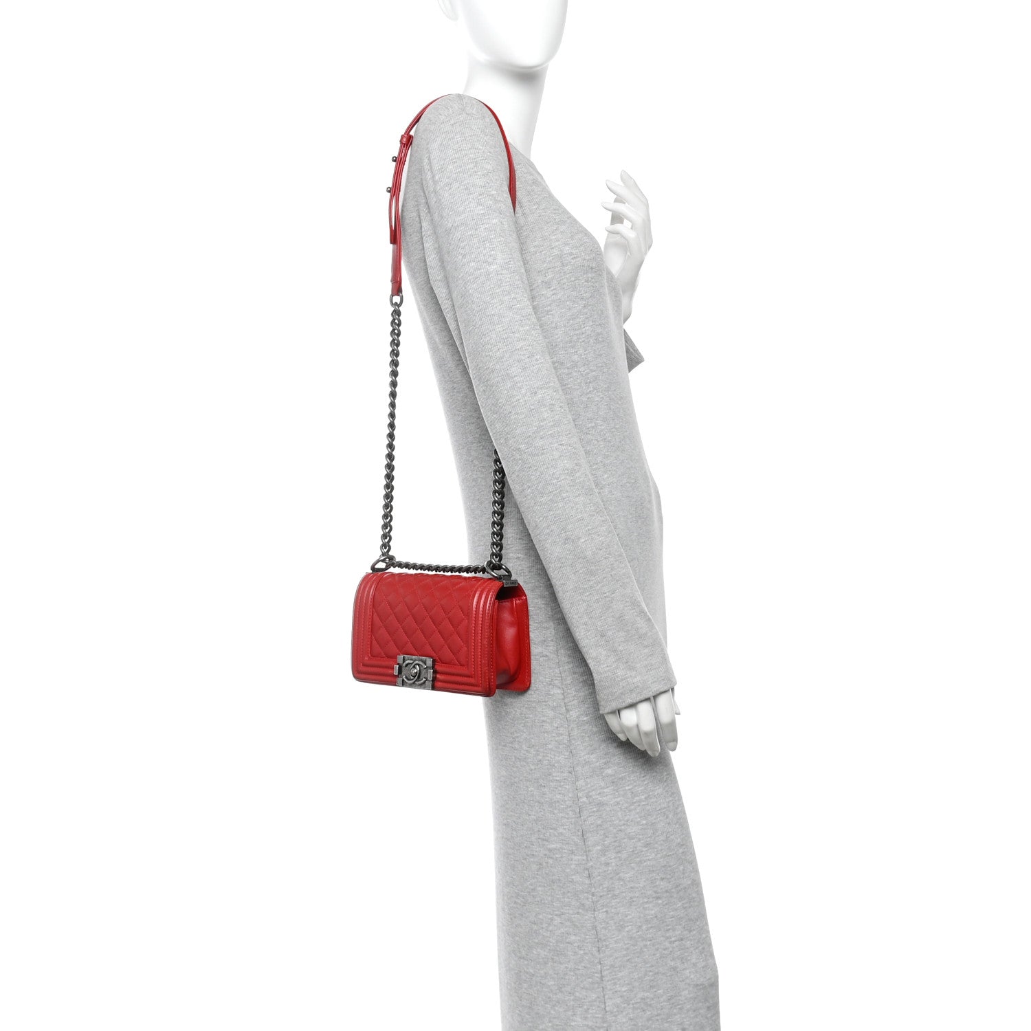 Calfskin Quilted Small Boy Flap Red