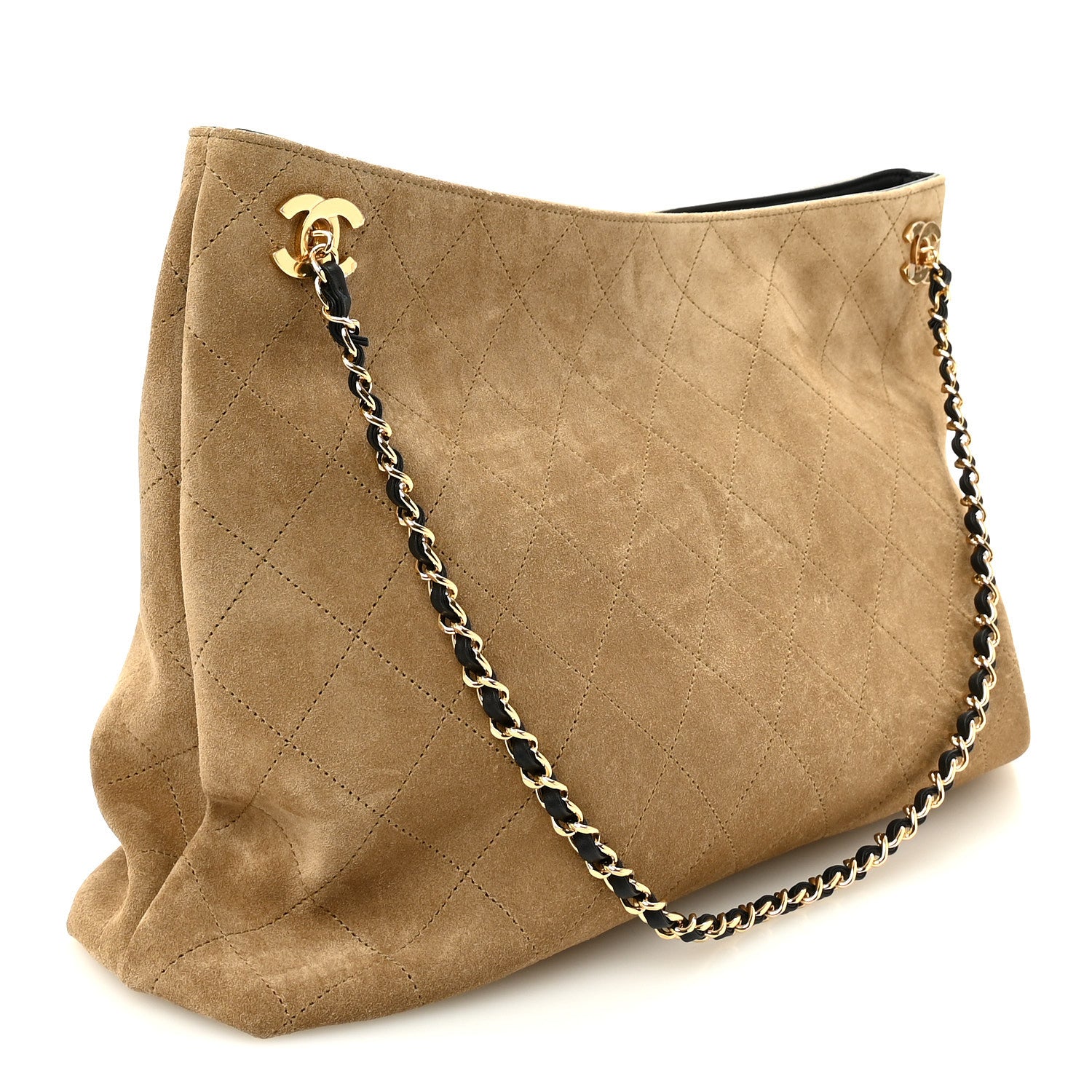 Suede Quilted Eyes On You Large Shopping Bag Beige