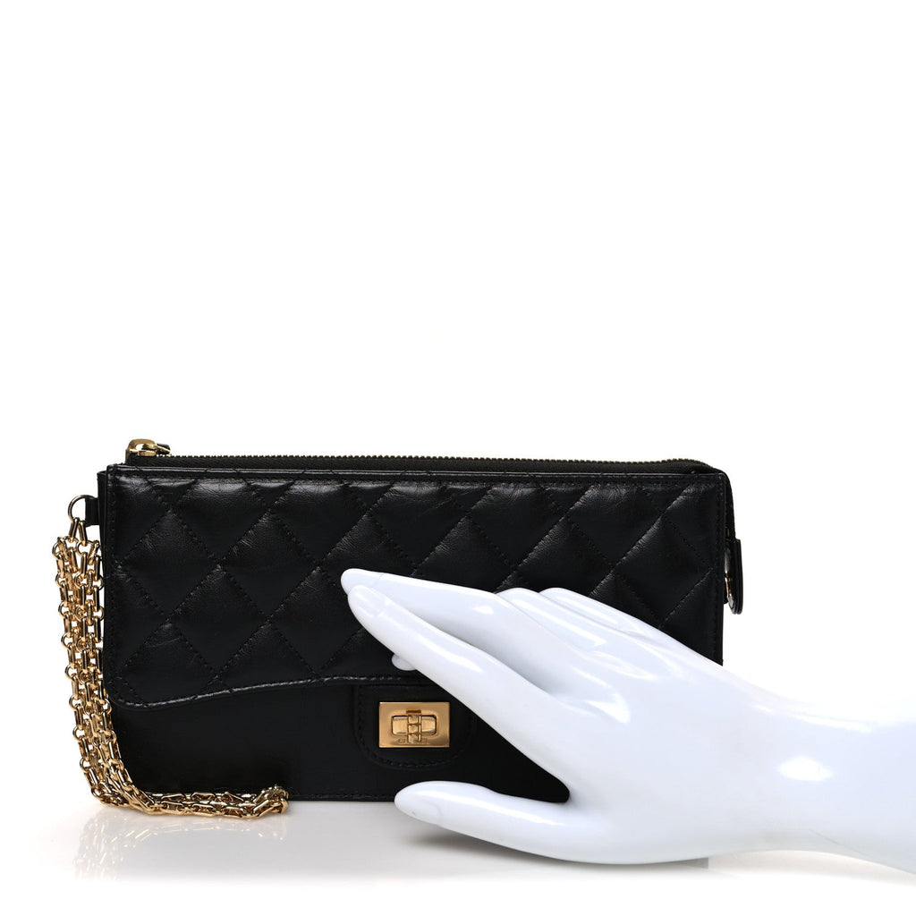 Aged Calfskin Quilted 2.55 Reissue Pouch With Chain Handle Black
