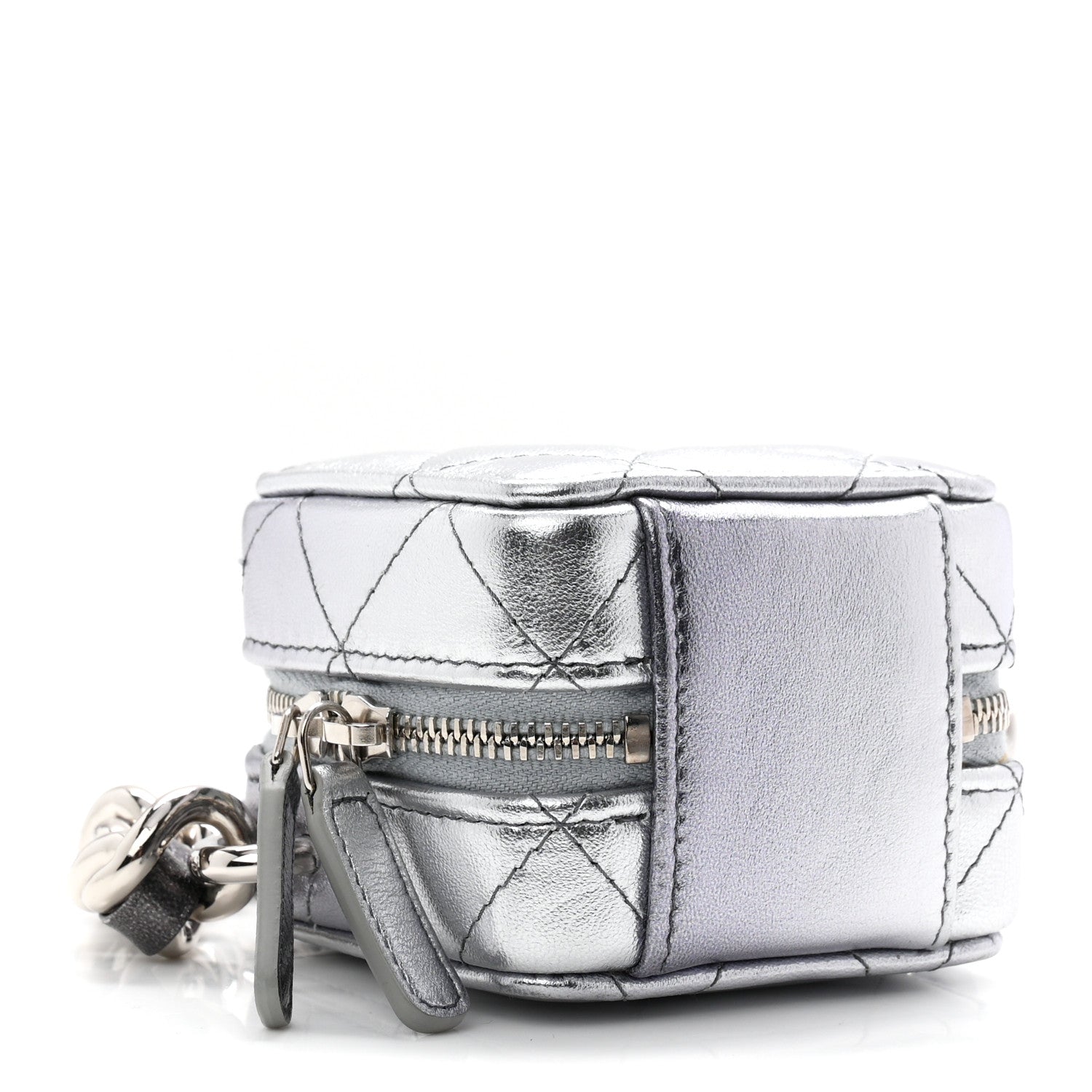 Gradient Metallic Lambskin Quilted Coco Punk Cube Clutch With Chain Silver Black