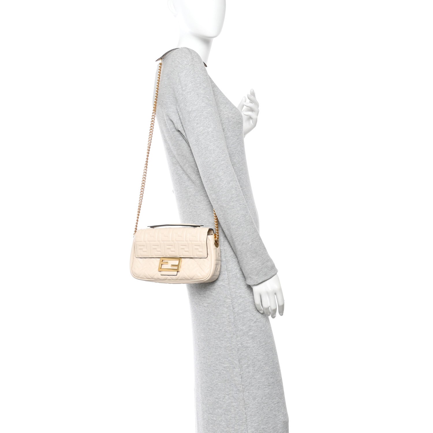 Nappa Small FF Embossed Midi Chain Baguette Camelia