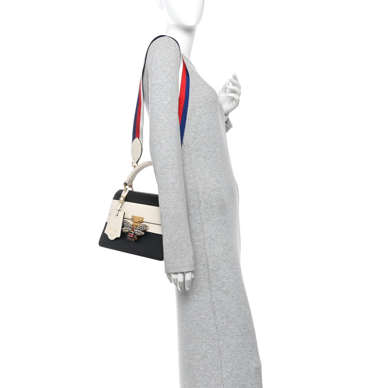 Calfskin Sylvie Web Small Queen Margaret Top Handle Bag Black White
