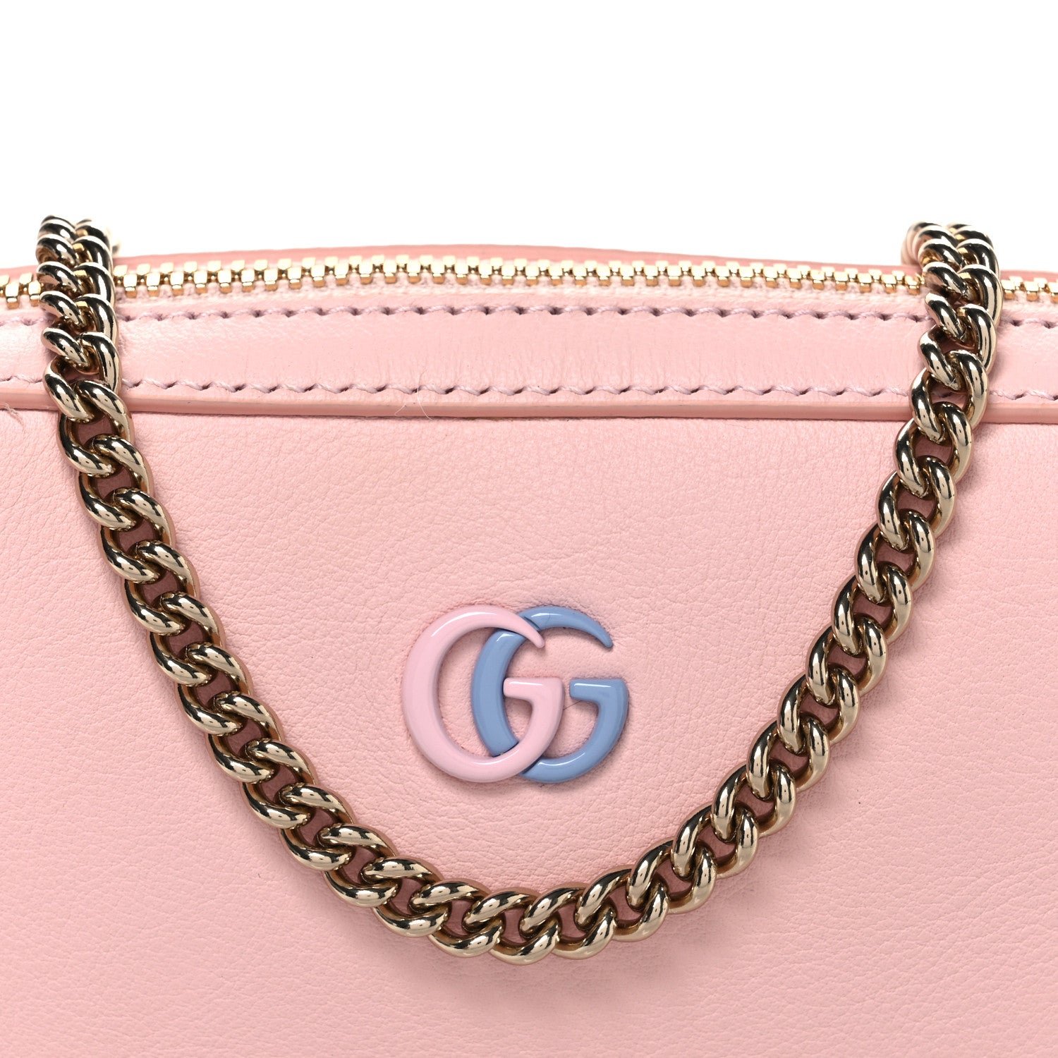 Dollar Calfskin Enamel Super Mini GG Marmont Chain Shoulder Bag Light Pink Blue
