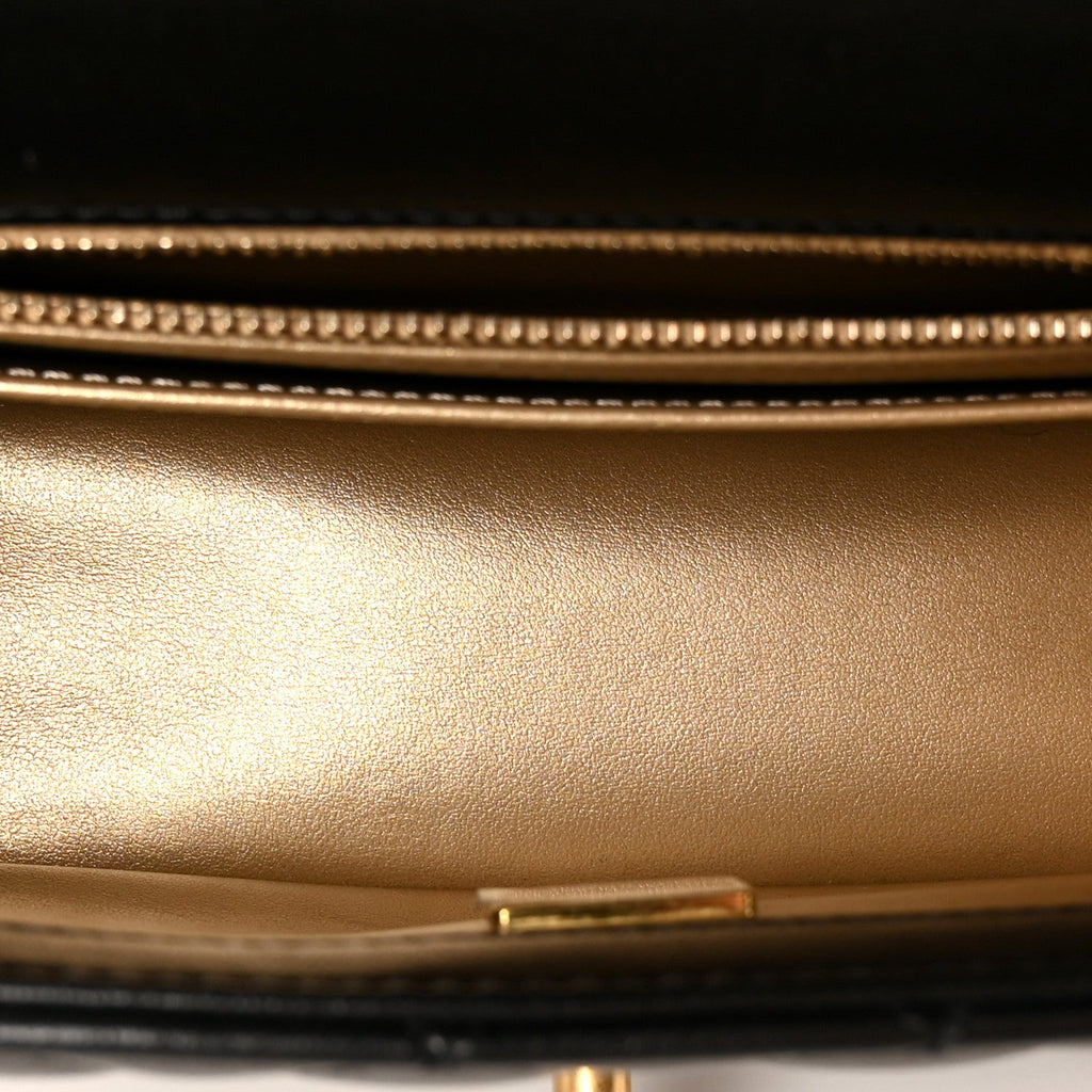 Lambskin Quilted Mini Rectangular Pearl Crush Flap Black