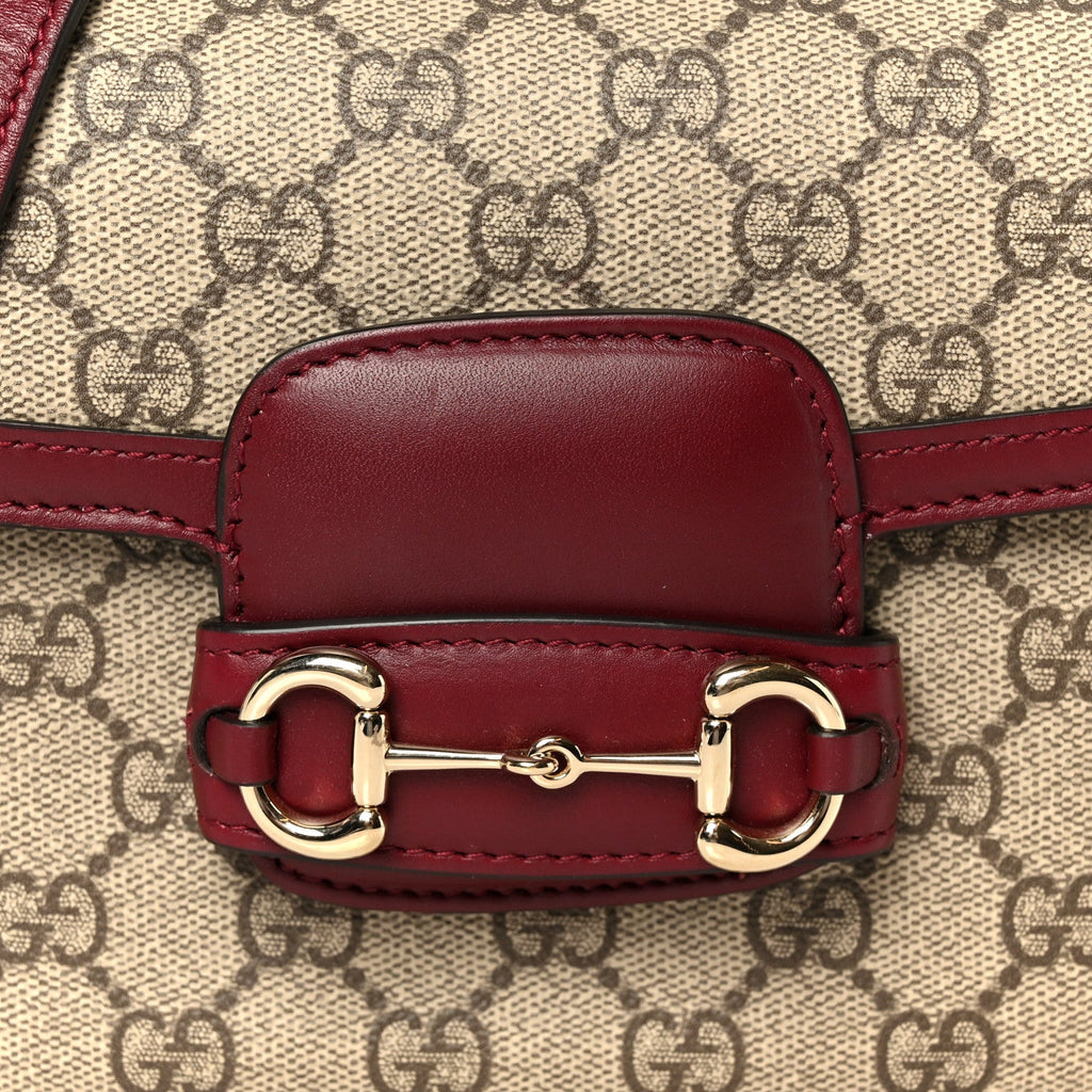 GG Supreme Monogram Horsebit 1955 Soft Small Shoulder Bag Beige Ebony Rosso Ancora
