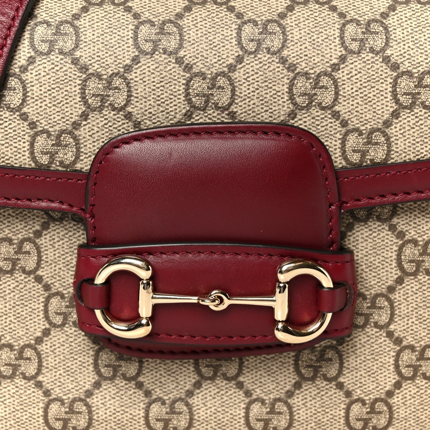 GG Supreme Monogram Horsebit 1955 Soft Small Shoulder Bag Beige Ebony Rosso Ancora