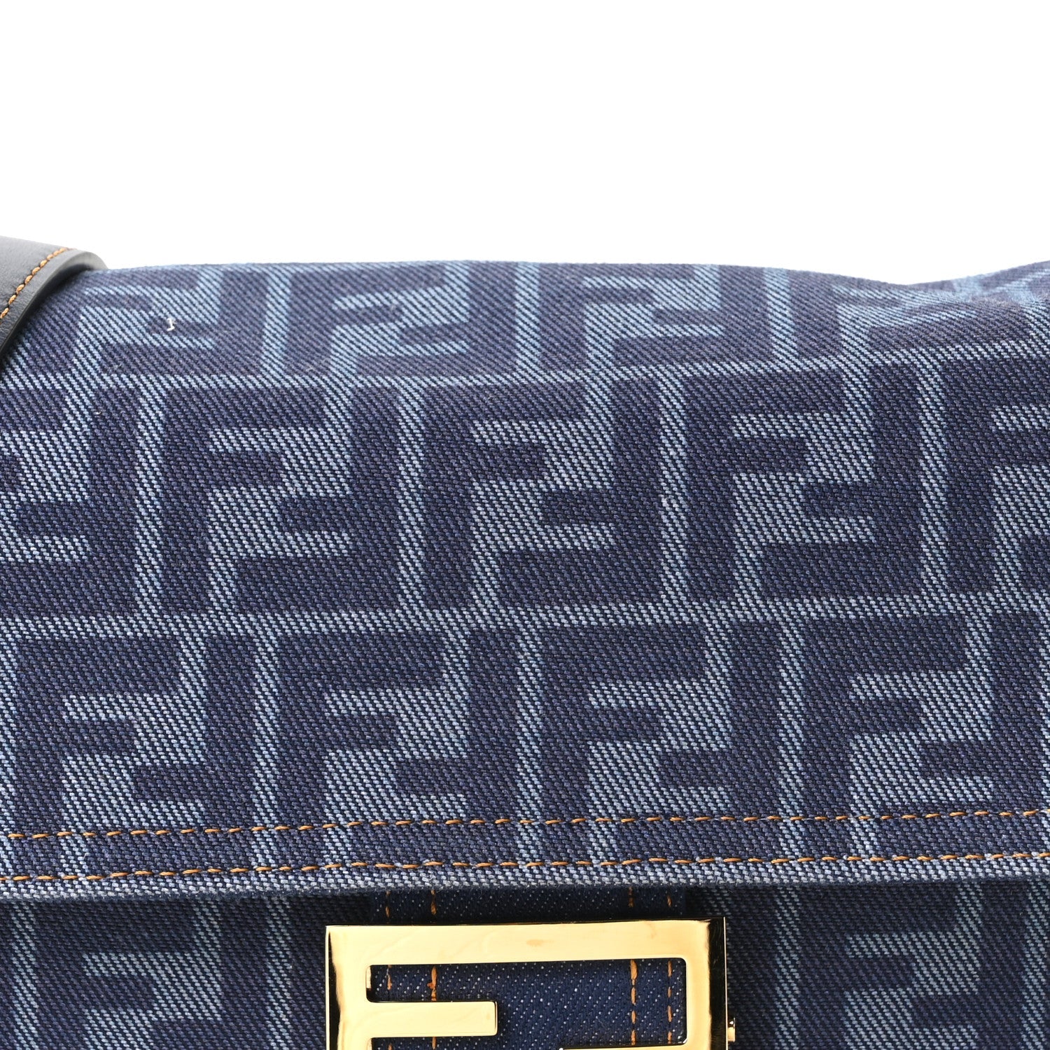Denim FF Embroidered Reversible Baguette Blue