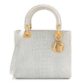 Calfskin Alligator Embossed Medium Lady Dior Light Blue