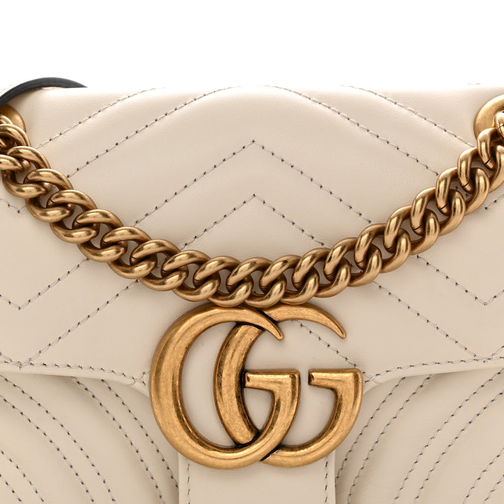 Calfskin Matelasse Mini GG Marmont Shoulder Bag White