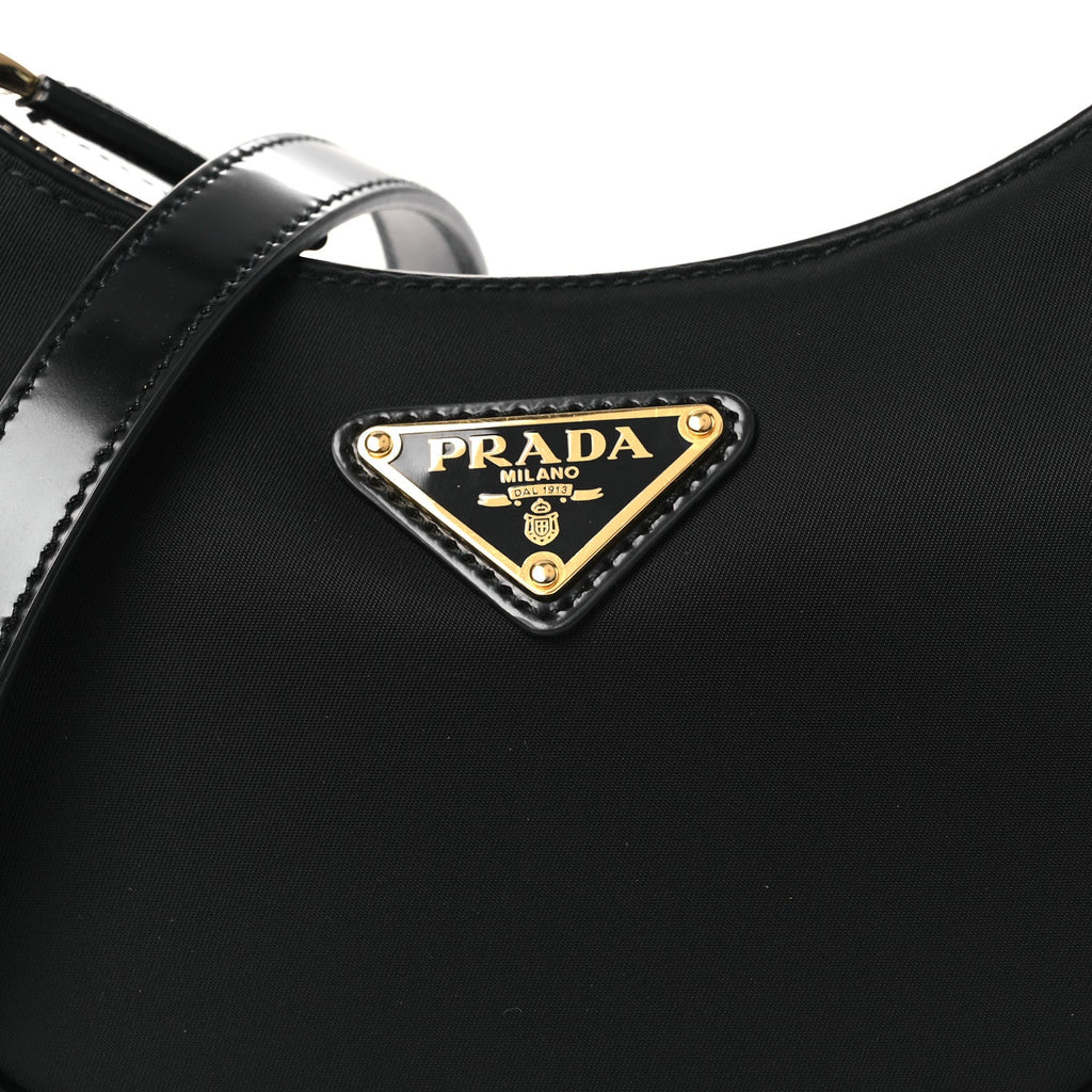 Re-Nylon Spazzolato Mini Arque Shoulder Bag Black